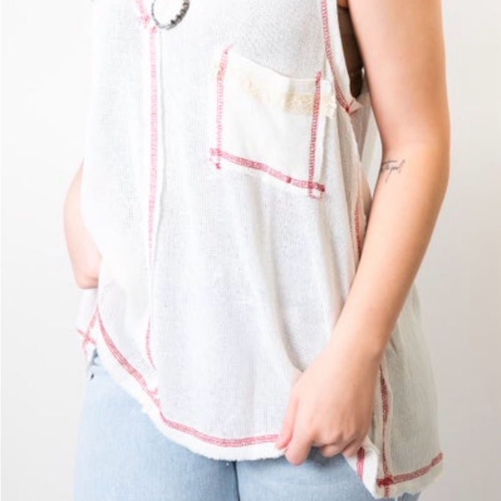 POL White Tank Top with Red Trim